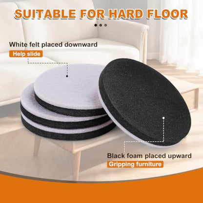 Furniture Sliders 24 PCS 3 1/2” Felt Furniture Sliders Furniture Pads for Hardwood Floors Felt Furniture Slider for Heavy-Duty Furniture Reusable Moving Pads Floor Protectors for Furniture