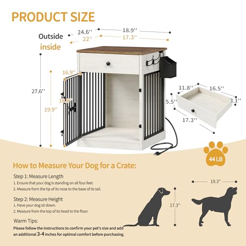 24.6'' Dog Crate Furniture with Storage & Power Indoor Dog Kennel, view 3