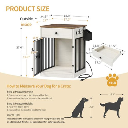 24.6'' Dog Crate Furniture with Storage & Power Indoor Dog Kennel, view 3