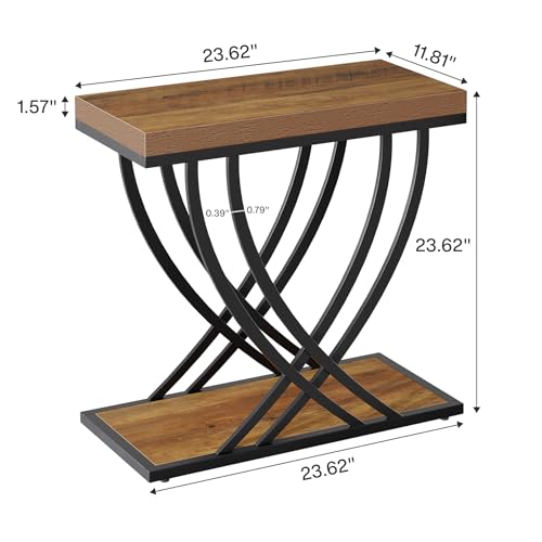 Tribesigns Side Table, 2-Tier Narrow End Table for Living Room, Industrial Nightstand with Metal Frame, Small Bedside Tables for Bedroom, Sofa Couch, Small Spaces, Rustic Brown