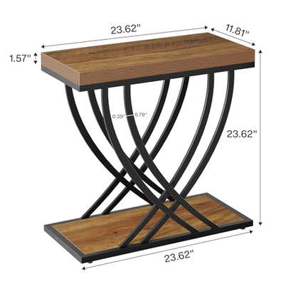 Tribesigns Side Table, 2-Tier Narrow End Table for Living Room, Industrial Nightstand with Metal Frame, Small Bedside Tables for Bedroom, Sofa Couch, Small Spaces, Rustic Brown