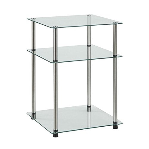 Designs2Go Classic Glass 3-Tier End Table 23.75" - Modern Stainless Steel Display with Storage Shelves for Living & Family Room, Bedroom, Bathroom, Office, Glass/Chrome