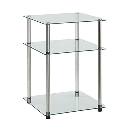 Designs2Go Classic Glass 3-Tier End Table 23.75" - Modern Stainless Steel Display with Storage Shelves for Living & Family Room, Bedroom, Bathroom, Office, Glass/Chrome