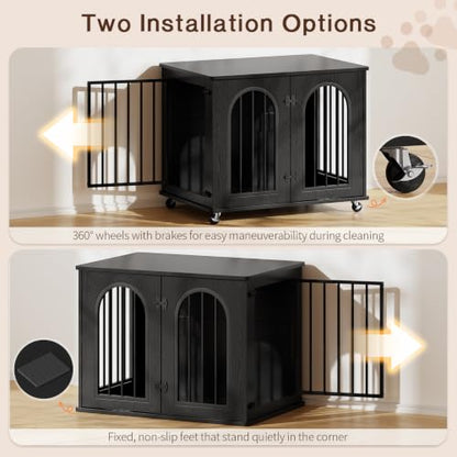Dog Crate Furniture with Wheels - 31.5” Wooden Indoor Dog Kennel, view 7