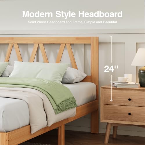12 Inch Queen Bed Frame with Headboard Bed Frame Queen Size Solid Wooden Bed, view 7