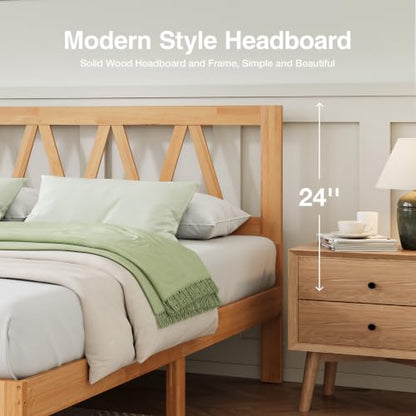 12 Inch Queen Bed Frame with Headboard Bed Frame Queen Size Solid Wooden Bed, view 7
