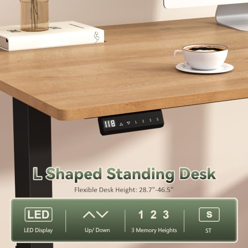 66 inch Fluted L Shaped Standing Desk with Storage for Home Office, view 5