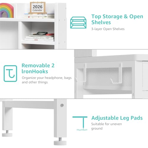 White Kids Desk with Hutch for Kids Desk and Chair Set 10-12 Year Old, view 5