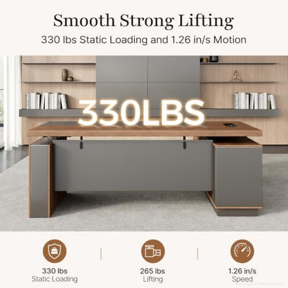 71 Inch L Shaped Executive Standing Desk with Drawers, view 7