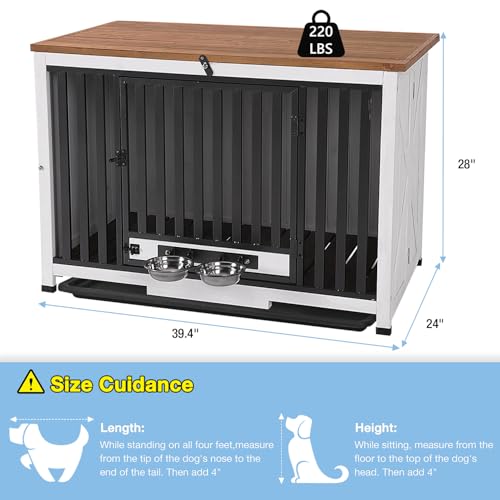 Large Dog Crate Furniture with Bowl for Travel Foldable Dog Crate, view 8