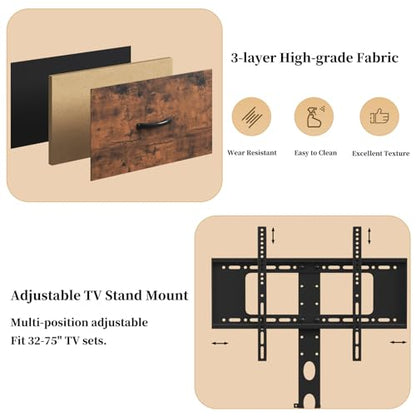 Rustic Brown TV Stand with Mount for 32/45/55/60/65/75 inch TVs, view 7