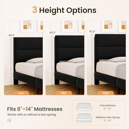 King Size Platform Bed Frame with Velvet Headboard, view 4