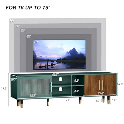 TV Stand with Glass Sliding Door, Mid Century Modern TV Cabinet, view 3