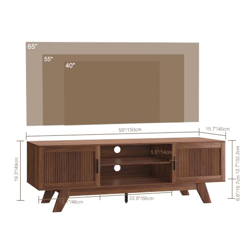59.5" Fluted TV Stands for 65 Inch TV, Mid Century Modern, view 3