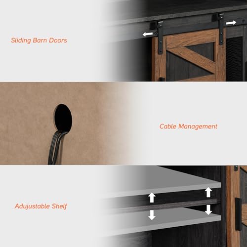 Tall Farmhouse TV Stand for 65 Inch TV, Rustic Brown and Black, view 6