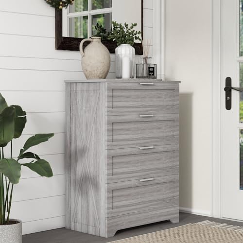 Farmhouse Dresser for Bedroom, 37’’ Tall Wood Chest of Drawers, Wash Grey, view 5