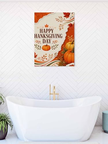 NuYeBiofx Happy Thanksgiving Day Pumpkins Canvas Wall Art Prints,48"x32" Framed Picture Artwork Autumn Maple Leaves Printed Canvas Oil Painting for Living Room Bedroom Office,Ready to Hang