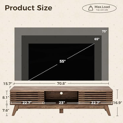 70.8" TV Stand, Media Console for TVs up to 75", Walnut, view 3