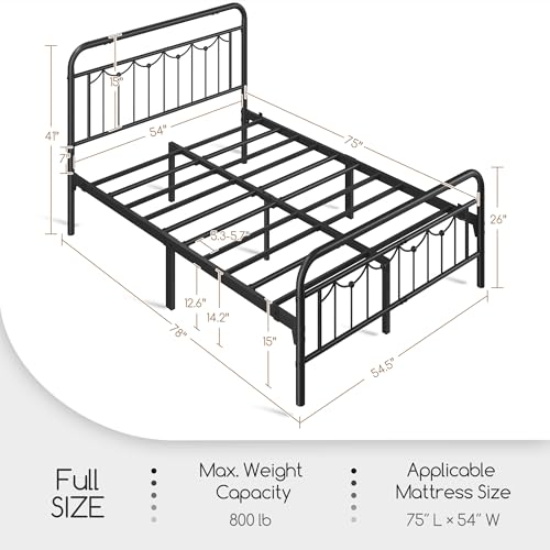 Full Metal Bed Frame with Vintage Spindle Headboard Black, view 3