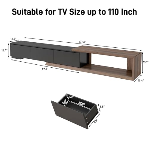 Extendable TV Stand with 3 Drawers, Modern Minimalist Entertainment Center, view 3