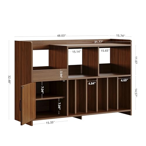 48" Mid-Century Modern Record Player Stand with Door, Walnut, view 3