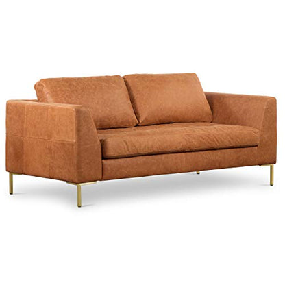 Poly & BARK Calle 75" Apartment Sofa, Full-Grain Pure-Aniline Italian Leather, Cognac Tan, Brass Legs