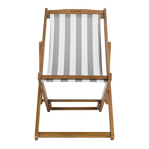 SAFAVIEH Outdoor - Loren Folding Sling Chair Set of 2 - Brown & Grey Stripe - Solid Wood Frame - Portable Bistro Design - Ideal for Patio, Poolside, Backyard, 24" W x 43" D x 25" H (PAT7040B-SET2)