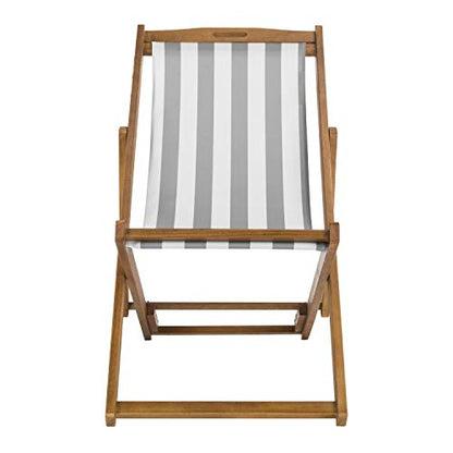 SAFAVIEH Outdoor - Loren Folding Sling Chair Set of 2 - Brown & Grey Stripe - Solid Wood Frame - Portable Bistro Design - Ideal for Patio, Poolside, Backyard, 24" W x 43" D x 25" H (PAT7040B-SET2)