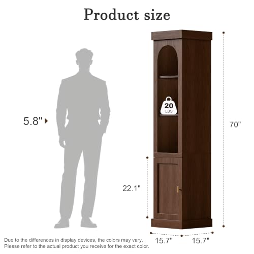 Walnut 5-tier narrow bookshelf with adjustable shelves, view 3