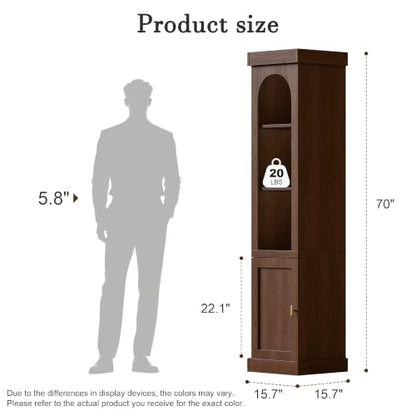 Walnut 5-tier narrow bookshelf with adjustable shelves, view 3