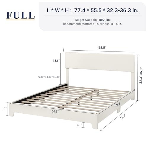 Queen Size Upholstered Bed Frame Adjustable Headboard, White, view 3
