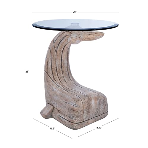 Powell Peabody Whale Brown Driftwood Accent Table with Glass Top