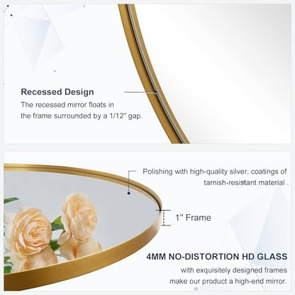 Round Gold Mirror 30 inch, Brass Mirror with Brushed Gold Frame, Wall Mounted Stainless Steel Metal Frame Round Mirror for Bathroom, Living Room, Bedroom