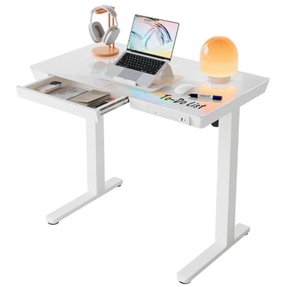 Glass Standing Desk with Drawers, 35 X 20 Inch Electric Adjustable Height Desk, view 2