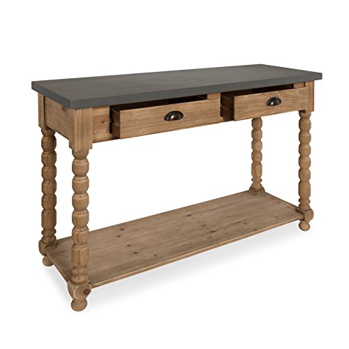 Rutledge Farmhouse Chic Two Drawer Console Table, Rustic Wood Base and Concrete Gray Top