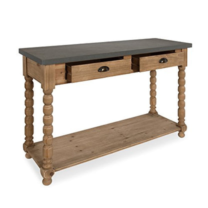 Rutledge Farmhouse Chic Two Drawer Console Table, Rustic Wood Base and Concrete Gray Top