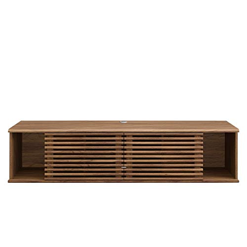 Render 60" Mid-Century Modern Wall Mount Media Console TV Stand, 60 Inch, Walnut, view 7