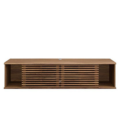 Render 60" Mid-Century Modern Wall Mount Media Console TV Stand, 60 Inch, Walnut, view 7