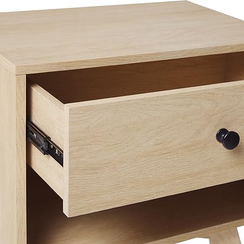 Mid Century Modern 1-Drawer Nightstand Bedroom Storage Drawer and Shelf Bedside End Table, 21 Inch, Coastal Oak