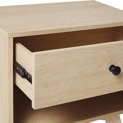 Mid Century Modern 1-Drawer Nightstand Bedroom Storage Drawer and Shelf Bedside End Table, 21 Inch, Coastal Oak