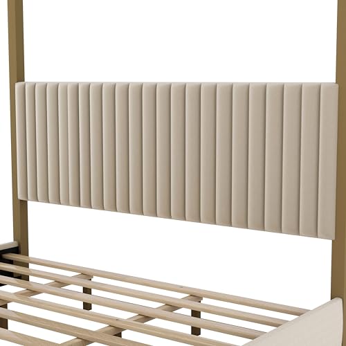 King Size Canopy Bed Frame with Headboard and Metal Frame for Bedroom, view 8
