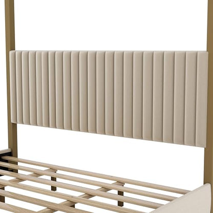 King Size Canopy Bed Frame with Headboard and Metal Frame for Bedroom, view 8