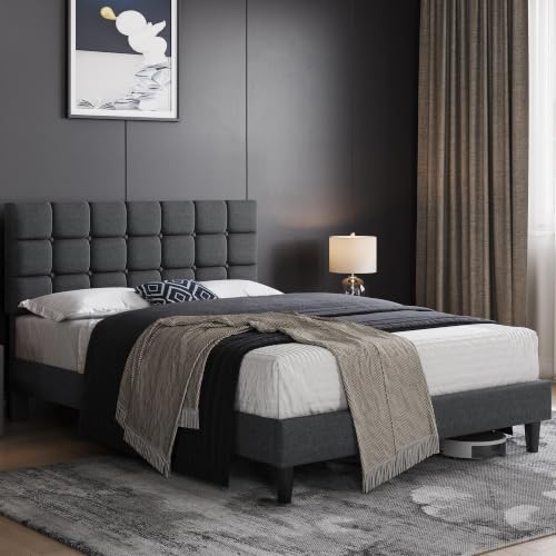 Yaheetech Queen Size Upholstered Tufted Bed Frame with Headboard, view 4
