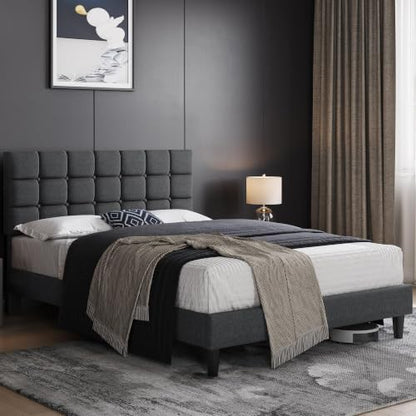 Yaheetech Queen Size Upholstered Tufted Bed Frame with Headboard, view 4