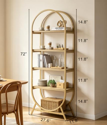 Arched Bookshelf, 5-Tier Tall Wide Open Bookshelf, view 3