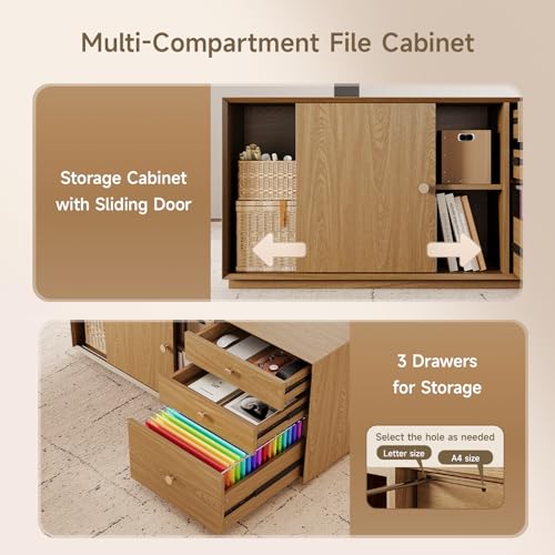55" L Shaped Standing Desk w/File Cabinet, Sit Up Desk, Oak Brown, view 5
