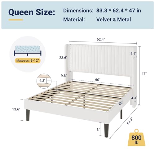 Wingback Bed Frame in White, view 3