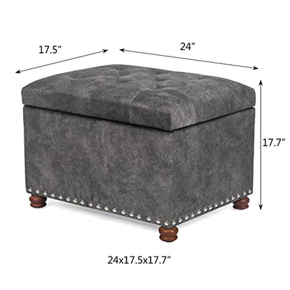 High End Classy Tufted Accents Rectangular Storage Bench Ottoman Footstool,Heather Gray
