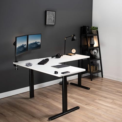 VIVO Electric Height Adjustable 83 x 60 inch Corner Stand Up Desk, 2 White Solid Table Tops, White Frame, Memory Controller, L-Shaped Workstation, 3E Series, DESK-KIT-3E8W