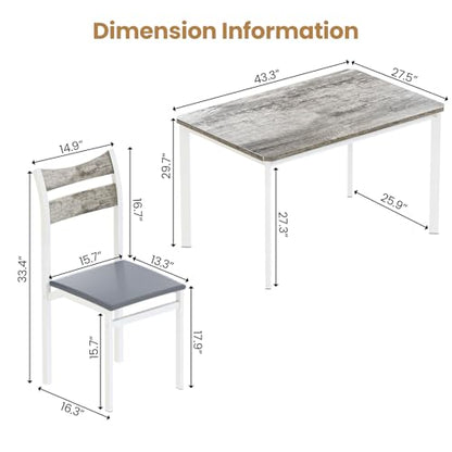 Dining Table Set for 4, 43.3" Dining Room with 4 Upholstered PU Leather Chairs, Modern Wood Table and Chairs Set, 5-Piece Dinette Breakfast Nook, Small Places, Grey